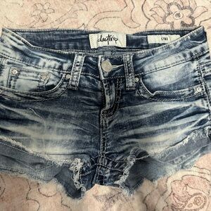 Day trip Blue Frayed Denim Shorts